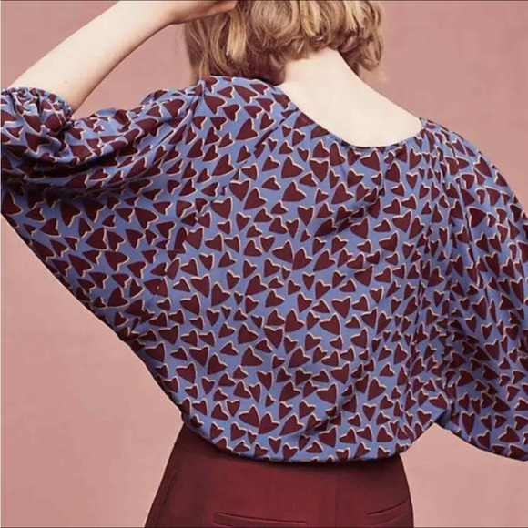 Maeve Blue Heart-Print Blouse with Maroon Hearts - Picture 2 of 3